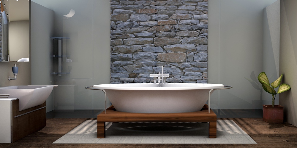 натуральный камень в ванной, каменная стена в ванной, каменная стена в ванной
