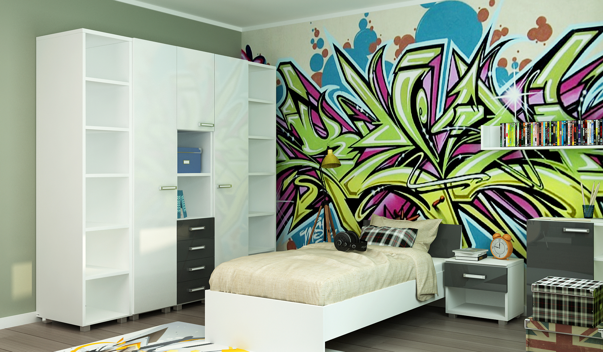 Яркие граффити в комнате для подростка
