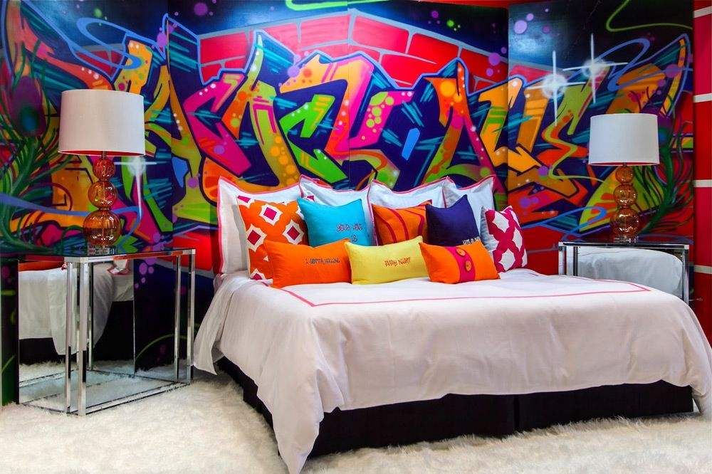 ﻿﻿Граффити в интерьере: стрит-арт прямо у вас в квартире, аппликация в разных комнатах